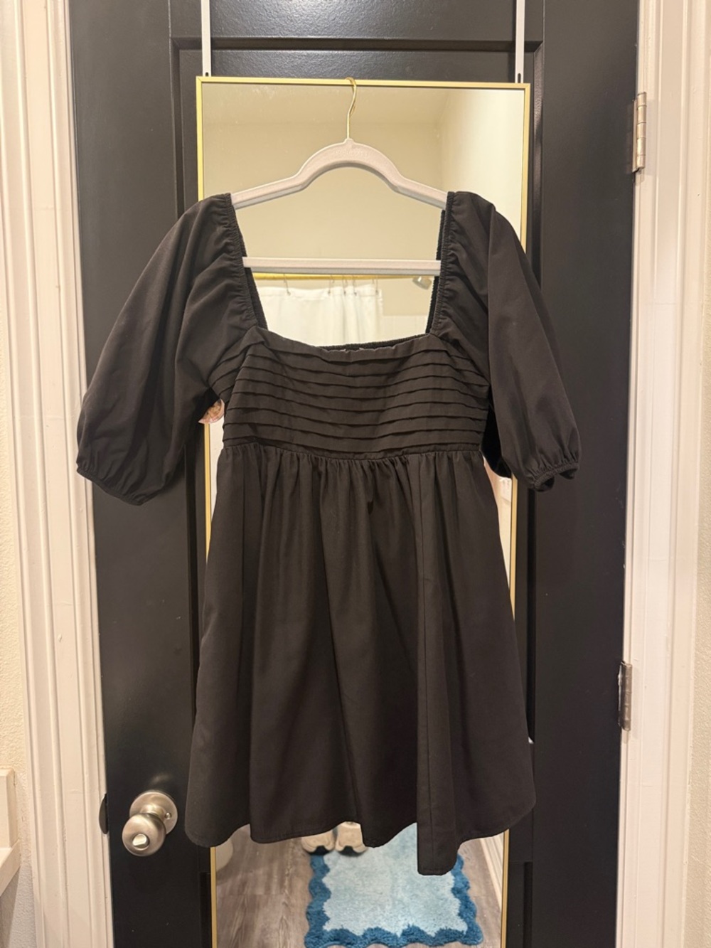 Francesca's Black Mini Dress with Puff Sleeves